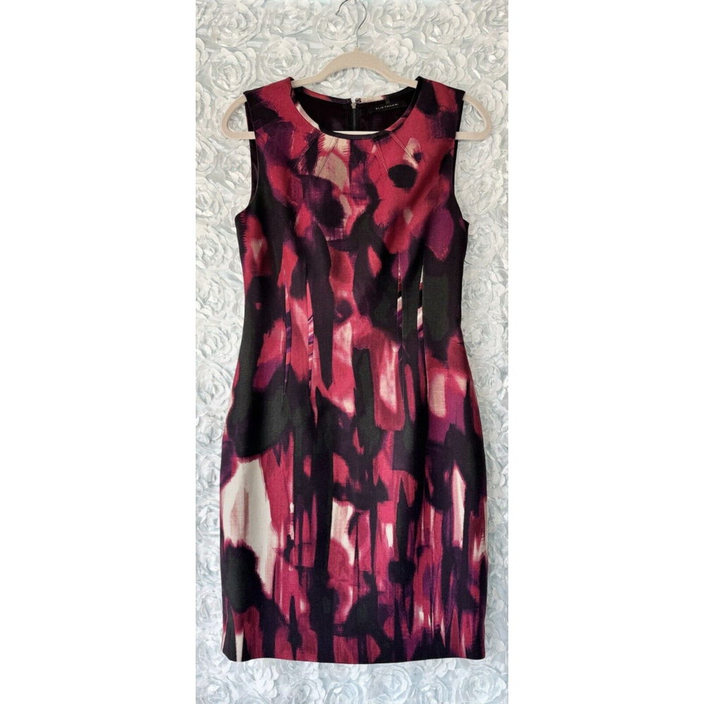 Elie Tahari Size 8 Woman's Dress Watercolor Pink And Purple Pencil Sheath Dress